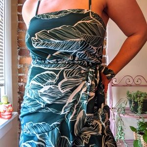 Vintage Banana Leaf Spaghetti Strap Mini Dress